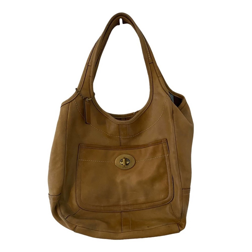 Coach Legacy Ergo Burnished Leather Tan Shoulder Bag Purse Brown Turnlock Fob